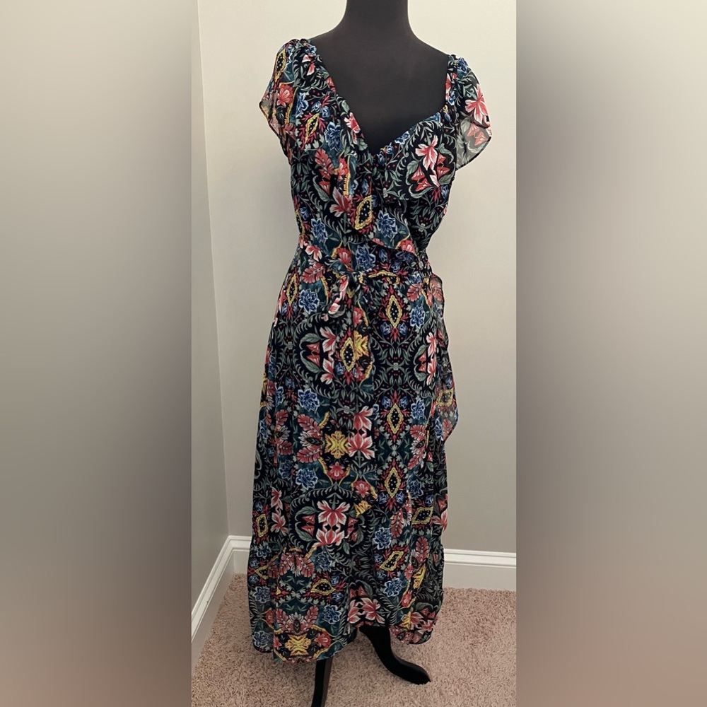 Rebecca Minkoff Jessica Floral Wrap Ruffle Dress Black Size M